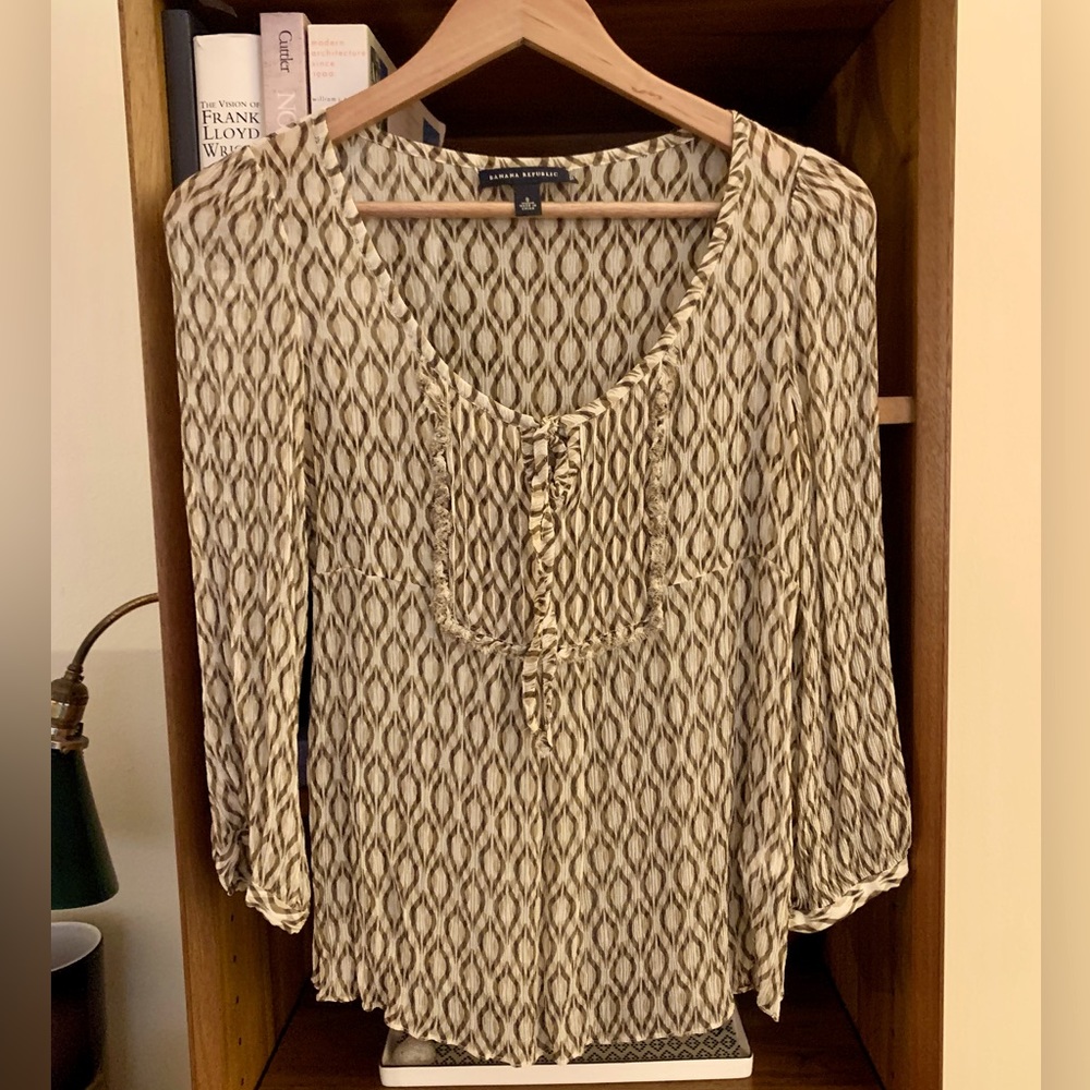 Banana Republic Sheer Silk Scoop Neck Brown Boho Top Size S